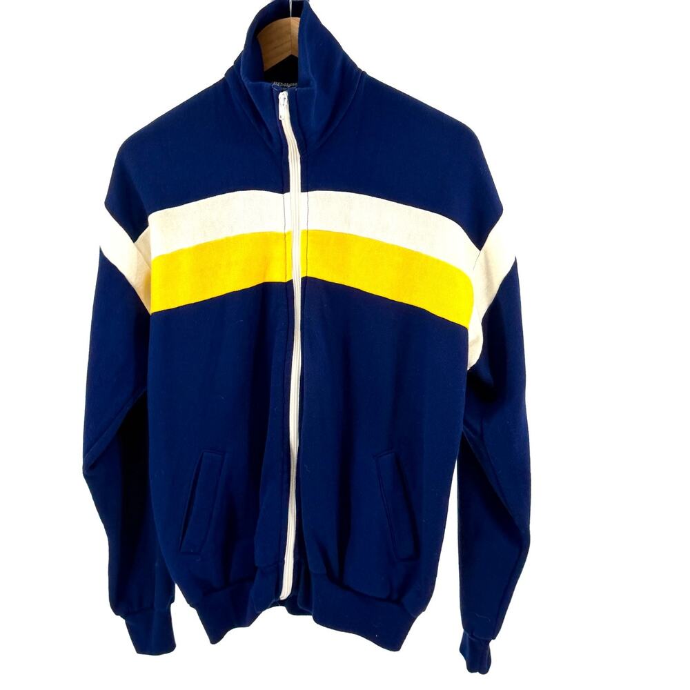 Vintage 80s Bravado Navy Yellow White Colorblock Track Jacket